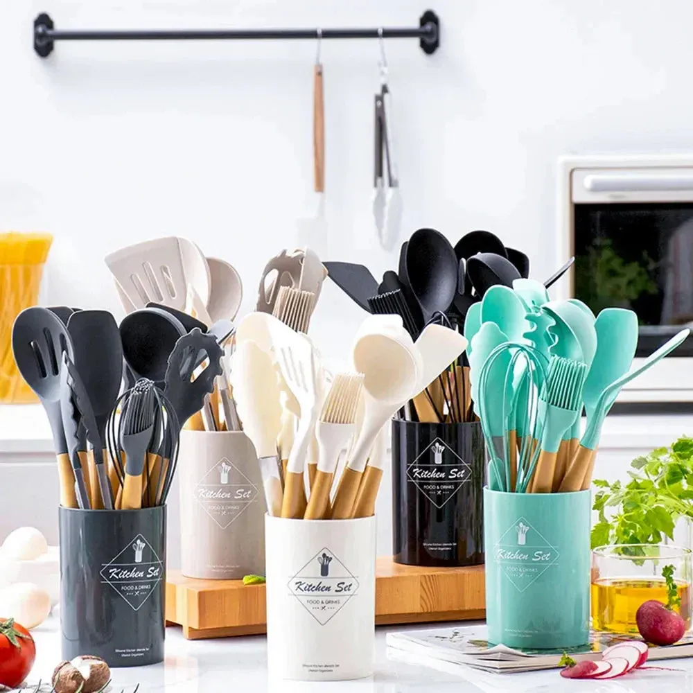 12 Piece Non Stick Silicone Cooking Utensil Set With Heat Resistant Handles