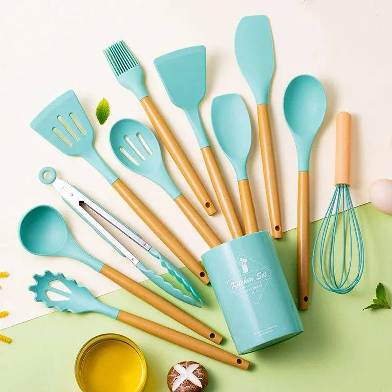 12 Piece Non Stick Silicone Cooking Utensil Set With Heat Resistant Handles