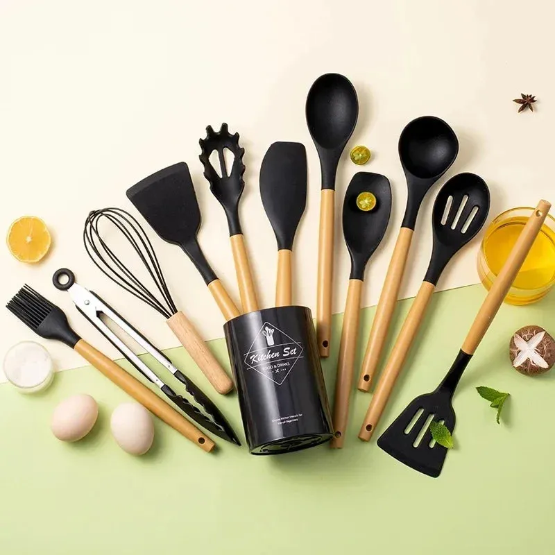 12 Piece Non Stick Silicone Cooking Utensil Set With Heat Resistant Handles