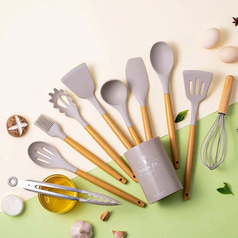 12 Piece Non Stick Silicone Cooking Utensil Set With Heat Resistant Handles