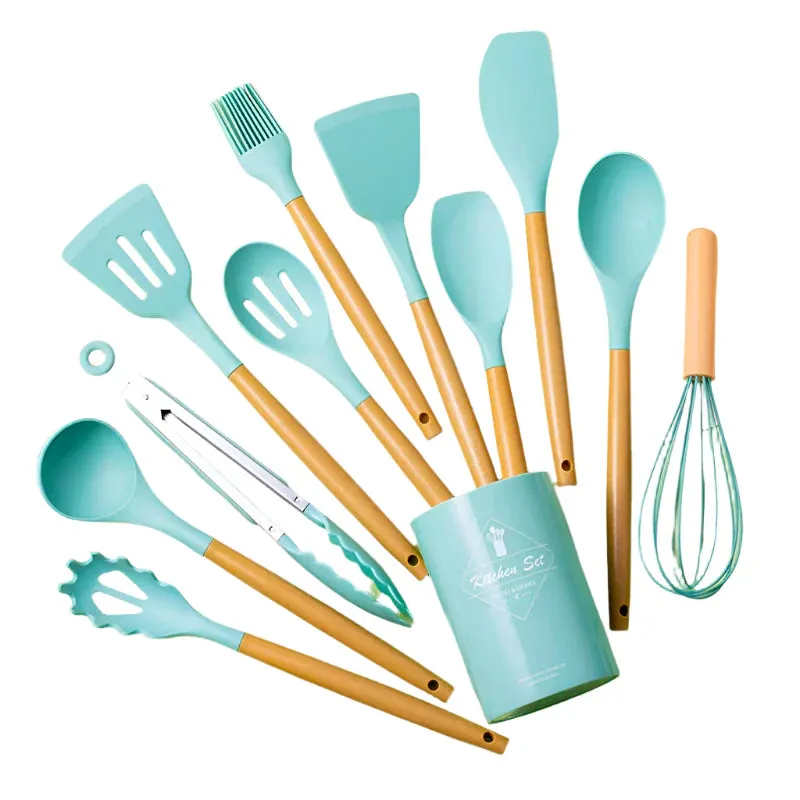 12 Piece Non Stick Silicone Cooking Utensil Set With Heat Resistant Handles