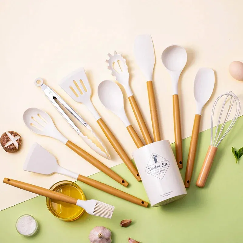 12 Piece Non Stick Silicone Cooking Utensil Set With Heat Resistant Handles