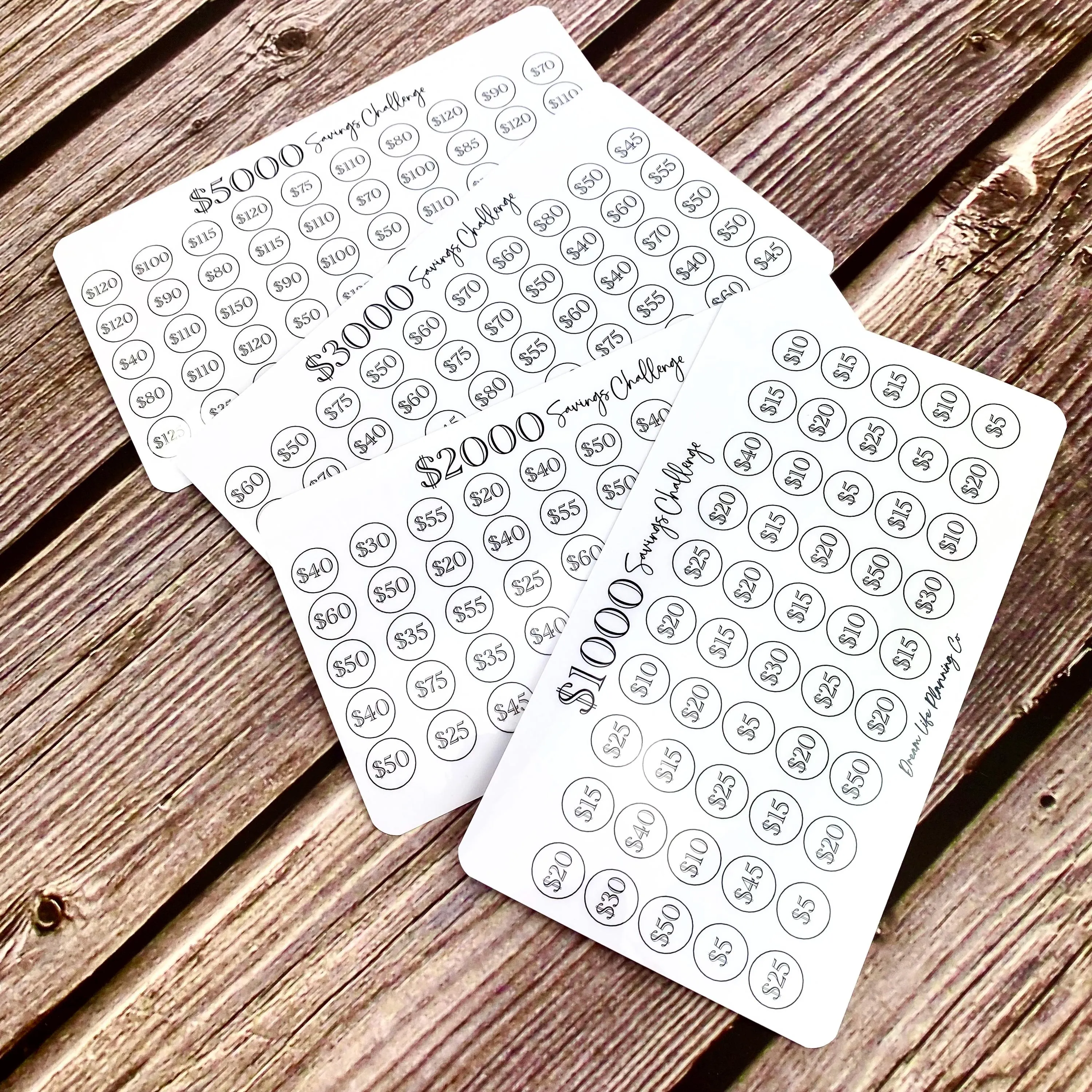 1K 2K 3K 5K Laminated Savings Challenge Cards