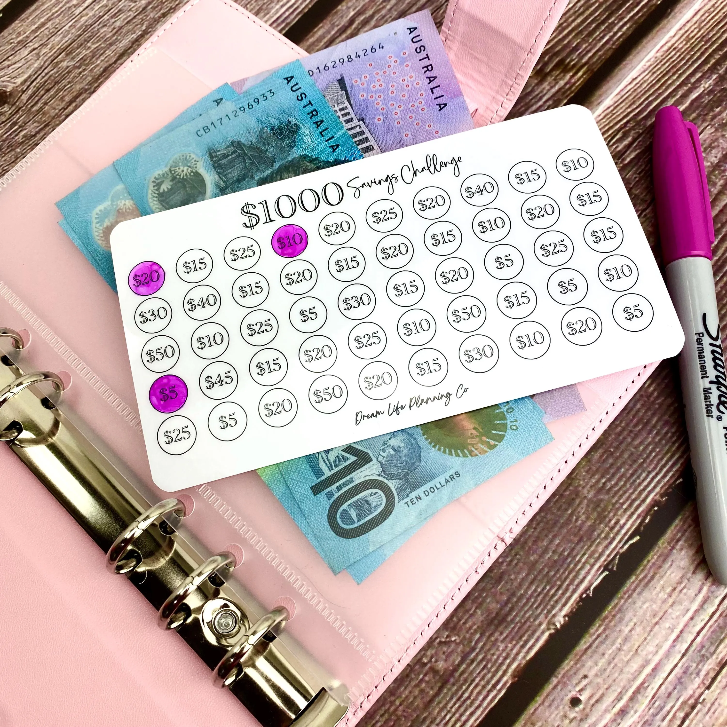 1K 2K 3K 5K Laminated Savings Challenge Cards