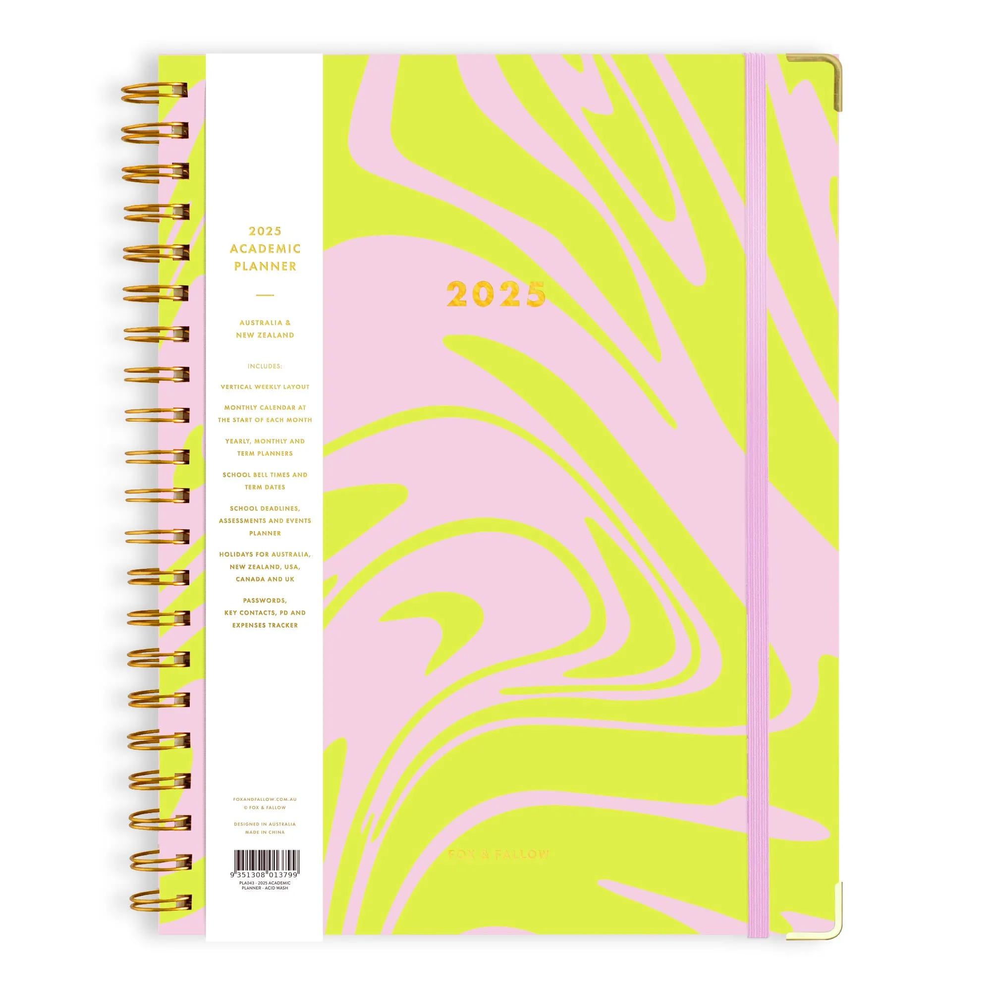 2025 A4 Academic Vertical Planner - Acid Wash