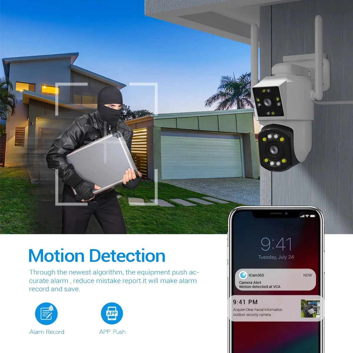 2MP Dual Lens Dual Screen Wifi Camera | Two-Way Voice | Motion Detection | Cloud Storage Support