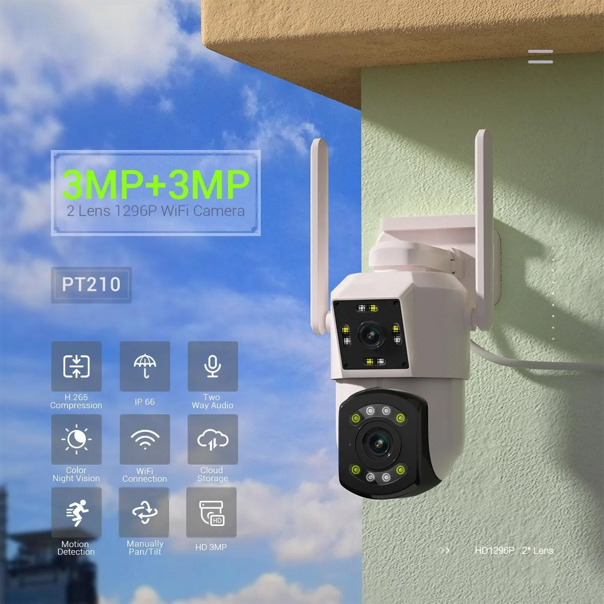 2MP Dual Lens Dual Screen Wifi Camera | Two-Way Voice | Motion Detection | Cloud Storage Support