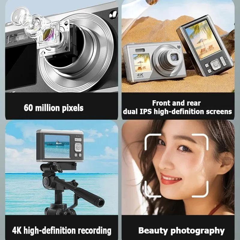 4K HD Digital Camera | 60MP | Dual Screen Selfie Camera | No Memory | Black Edition