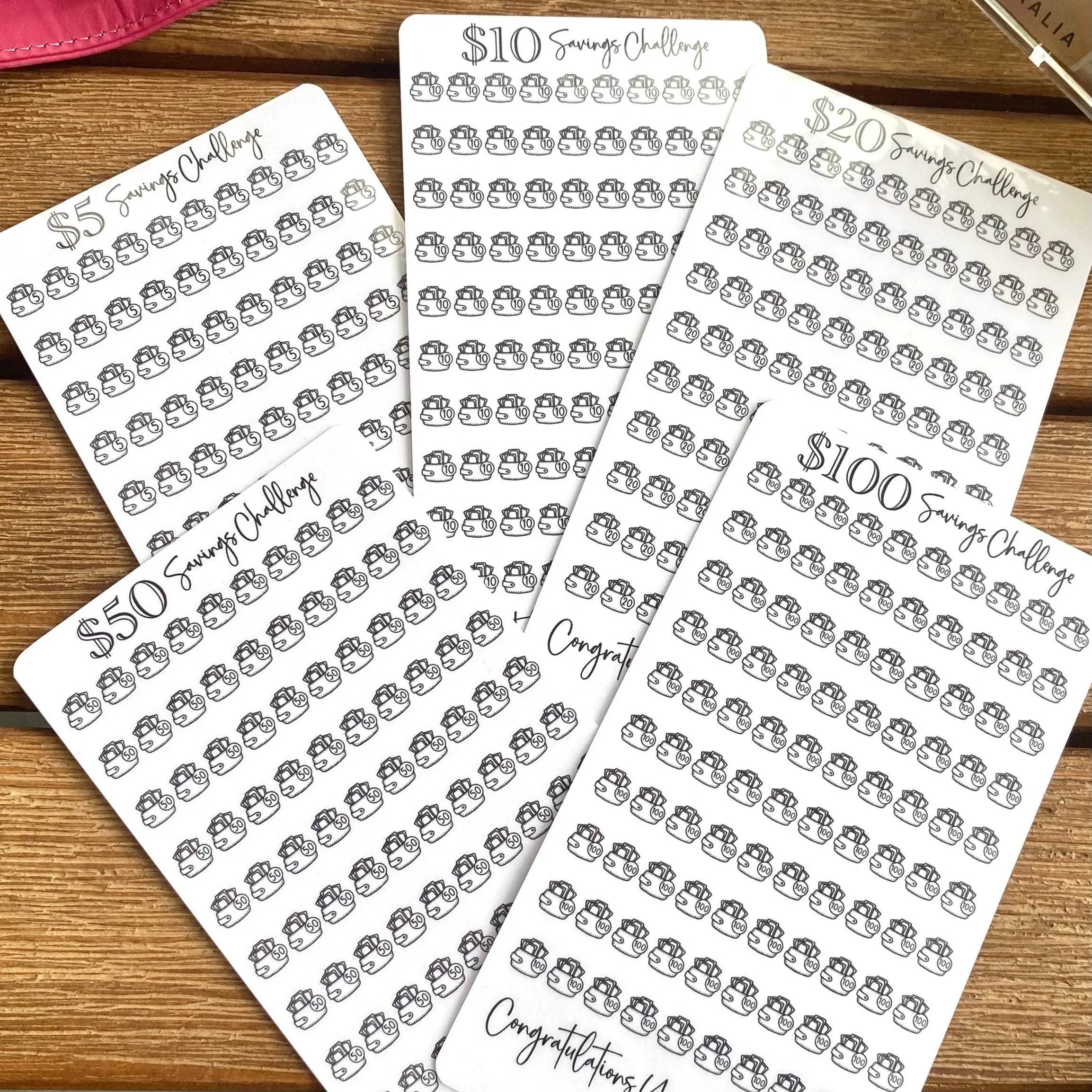 $5, $10, $20, $50, $100 Note Savings Challenges