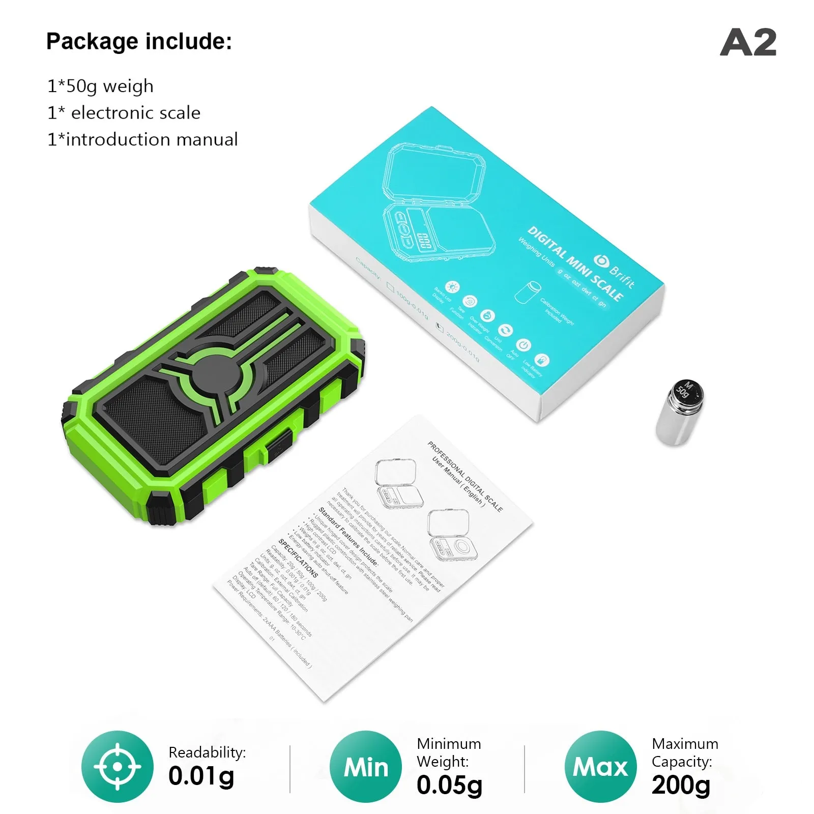 50g / 0.001g Digital Scales With 20g Calibration Weights | 2 Options