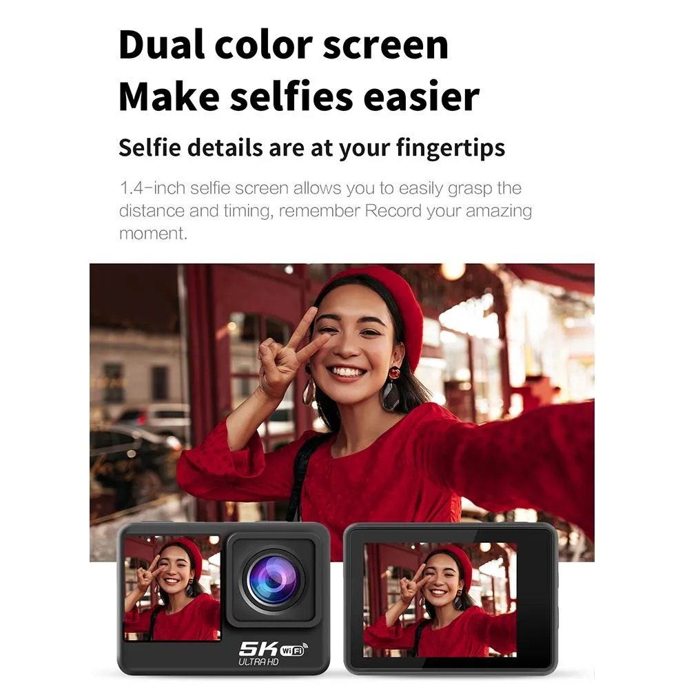 5k/30fps Wifi Hd Anti Shake Remote Touch Dual Screen Ip68 Waterproof Sports Camera