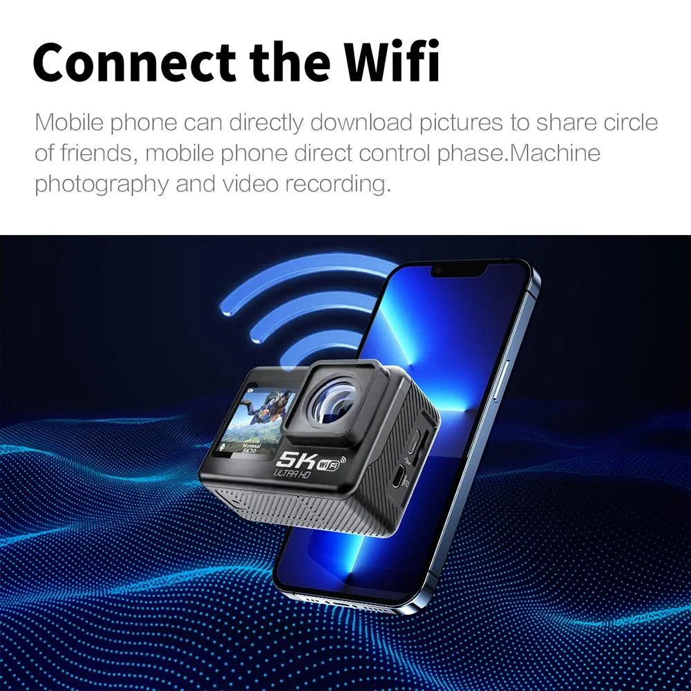5k/30fps Wifi Hd Anti Shake Remote Touch Dual Screen Ip68 Waterproof Sports Camera