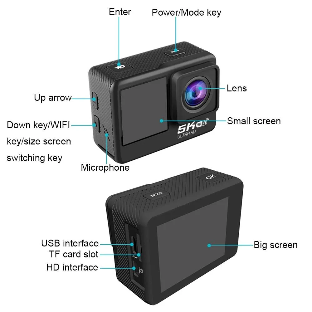 5k/30fps Wifi Hd Anti Shake Remote Touch Dual Screen Ip68 Waterproof Sports Camera