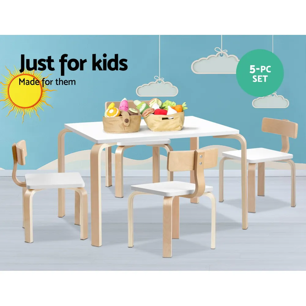 5PCS Durable Kids Table and Chairs Set, Birch Plywood, Keezi