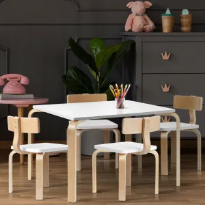 5PCS Durable Kids Table and Chairs Set, Birch Plywood, Keezi