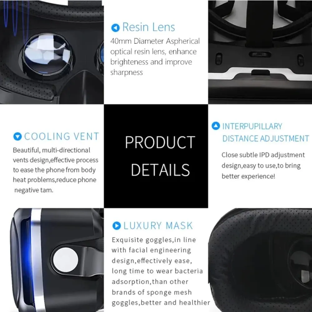 6.0 Version 3d Virtual Reality Stereo Helmet Vr Headset with Remote Control for Ios Android