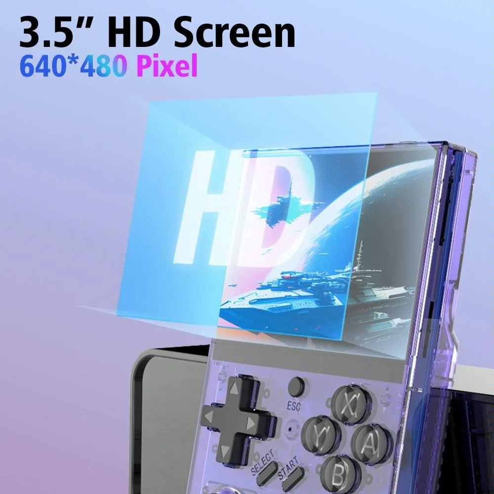 64G Handheld Game Console With 10 000  Games - 3.5 Inch Transparent Black