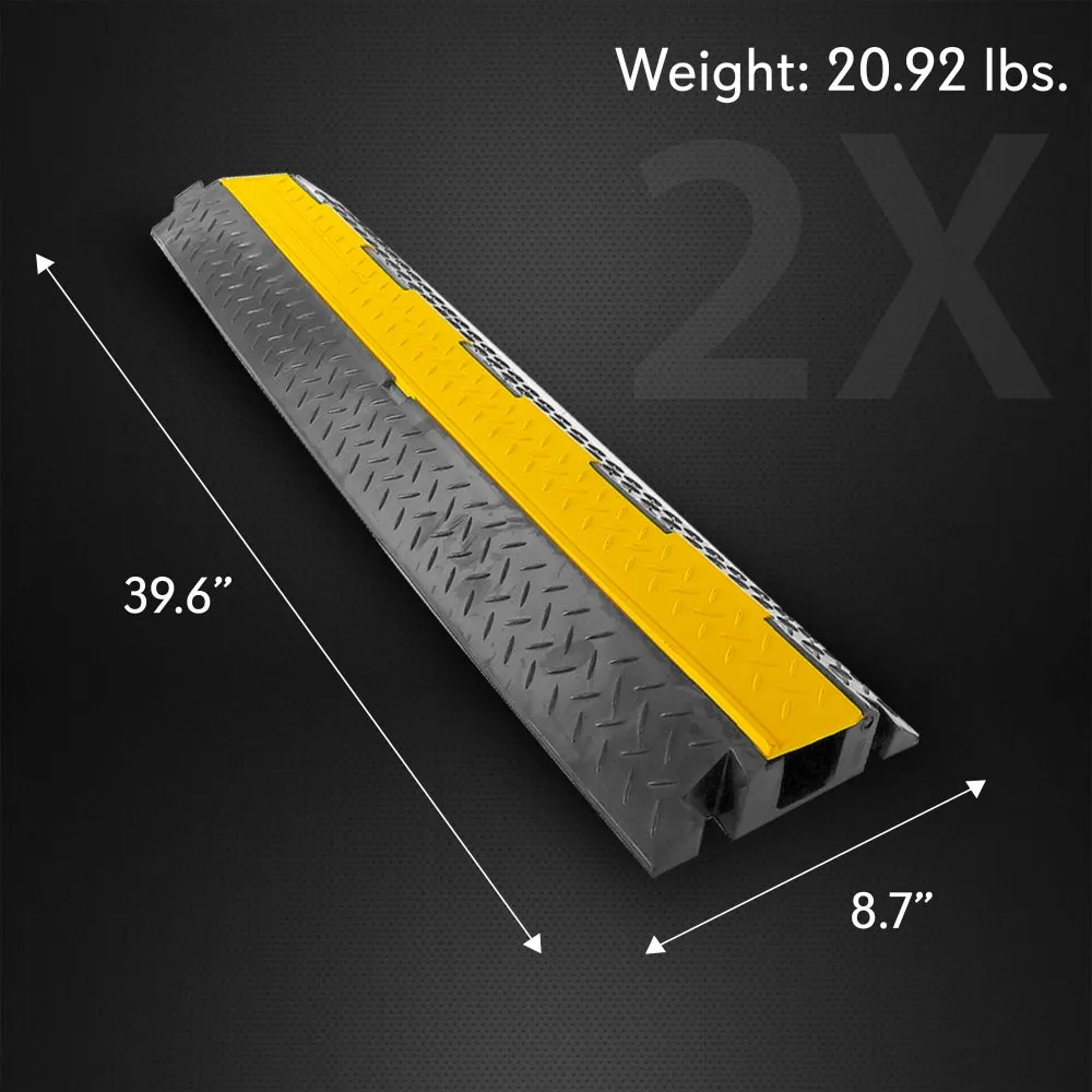 Cable Protector Cover Ramps - Cord/Wire Safety Concealment Floor Tracks With Flip-Open Access Lid, Rugged & Waterproof, Indoor/Outdoor Use (Single Channel Grooves)