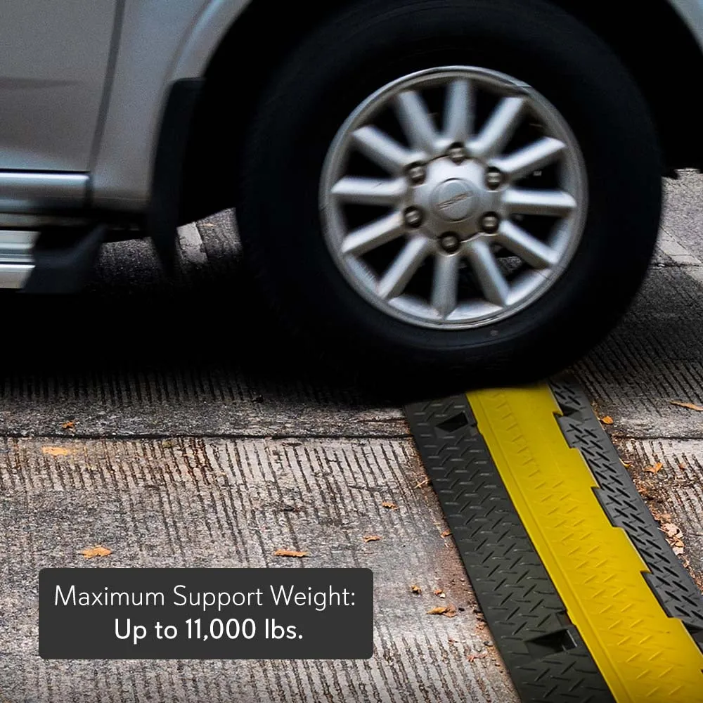 Cable Protector Cover Ramps - Cord/Wire Safety Concealment Floor Tracks With Flip-Open Access Lid, Rugged & Waterproof, Indoor/Outdoor Use (Single Channel Grooves)