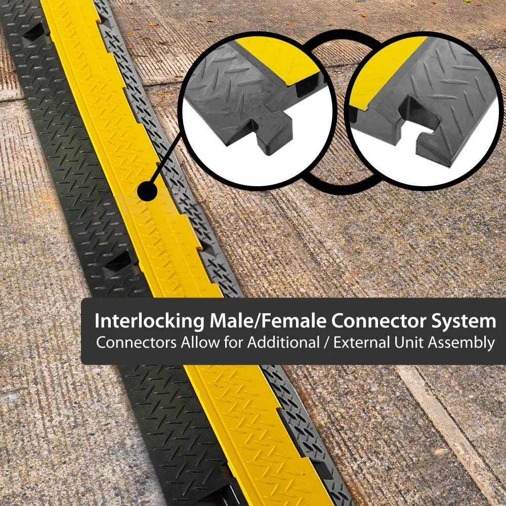 Cable Protector Cover Ramps - Cord/Wire Safety Concealment Floor Tracks With Flip-Open Access Lid, Rugged & Waterproof, Indoor/Outdoor Use (Single Channel Grooves)