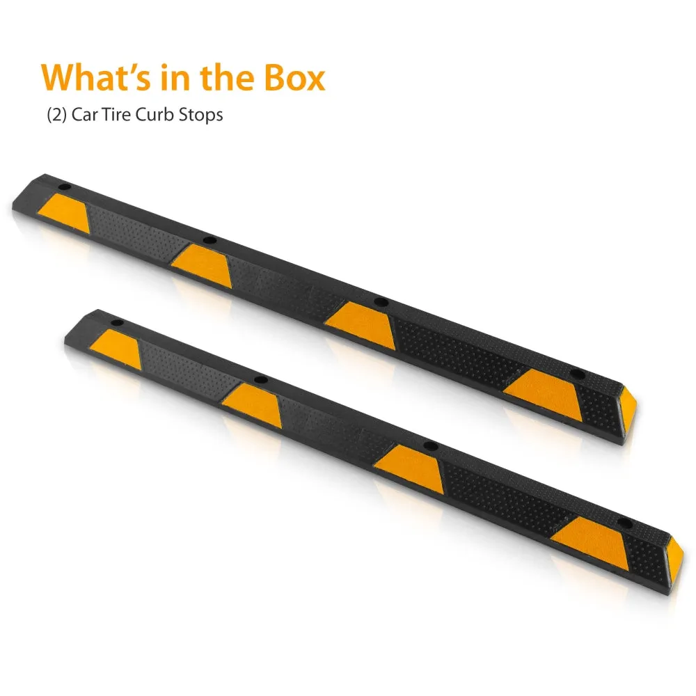 Car Wheel Stops - Vehicle & Truck Parking Curb Tire Stops, Heavy-Duty Rubber Tire Blocks (Extra Wide Style)