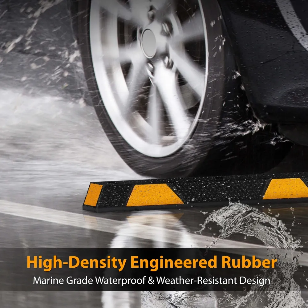 Car Wheel Stops - Vehicle & Truck Parking Curb Tire Stops, Heavy-Duty Rubber Tire Blocks (Extra Wide Style)