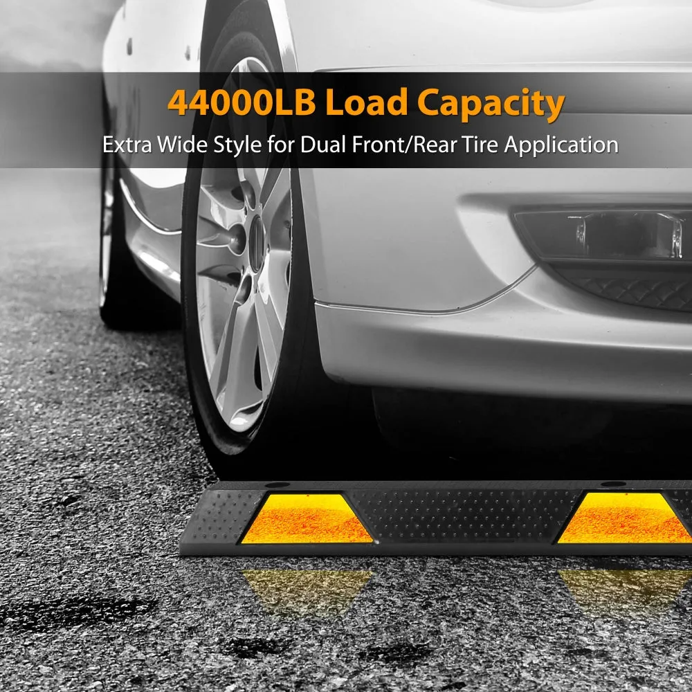 Car Wheel Stops - Vehicle & Truck Parking Curb Tire Stops, Heavy-Duty Rubber Tire Blocks (Extra Wide Style)