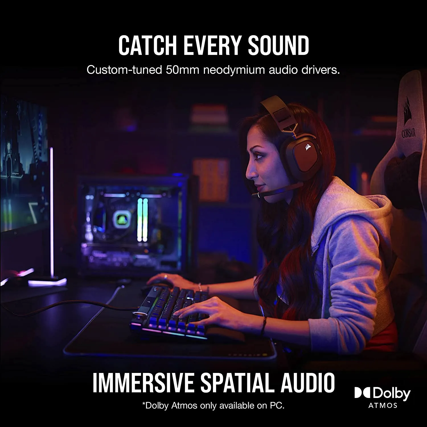 Corsair HS80 RGB Wireless Premium Gaming Headset with Spatial Audio - Works with Mac, PC, PS5, PS4 - Carbon