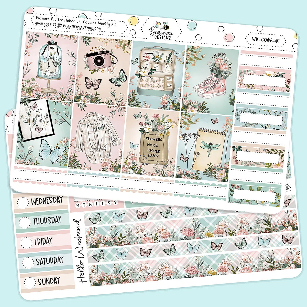 Flowers Flutter Hobonichi Cousin Weekly Sticker Kit
