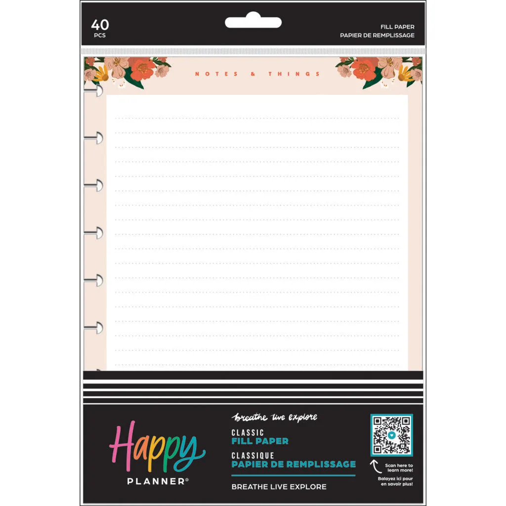 Happy Planner Breathe Live Explore Classic Fill Paper - Lined   Dot Grid