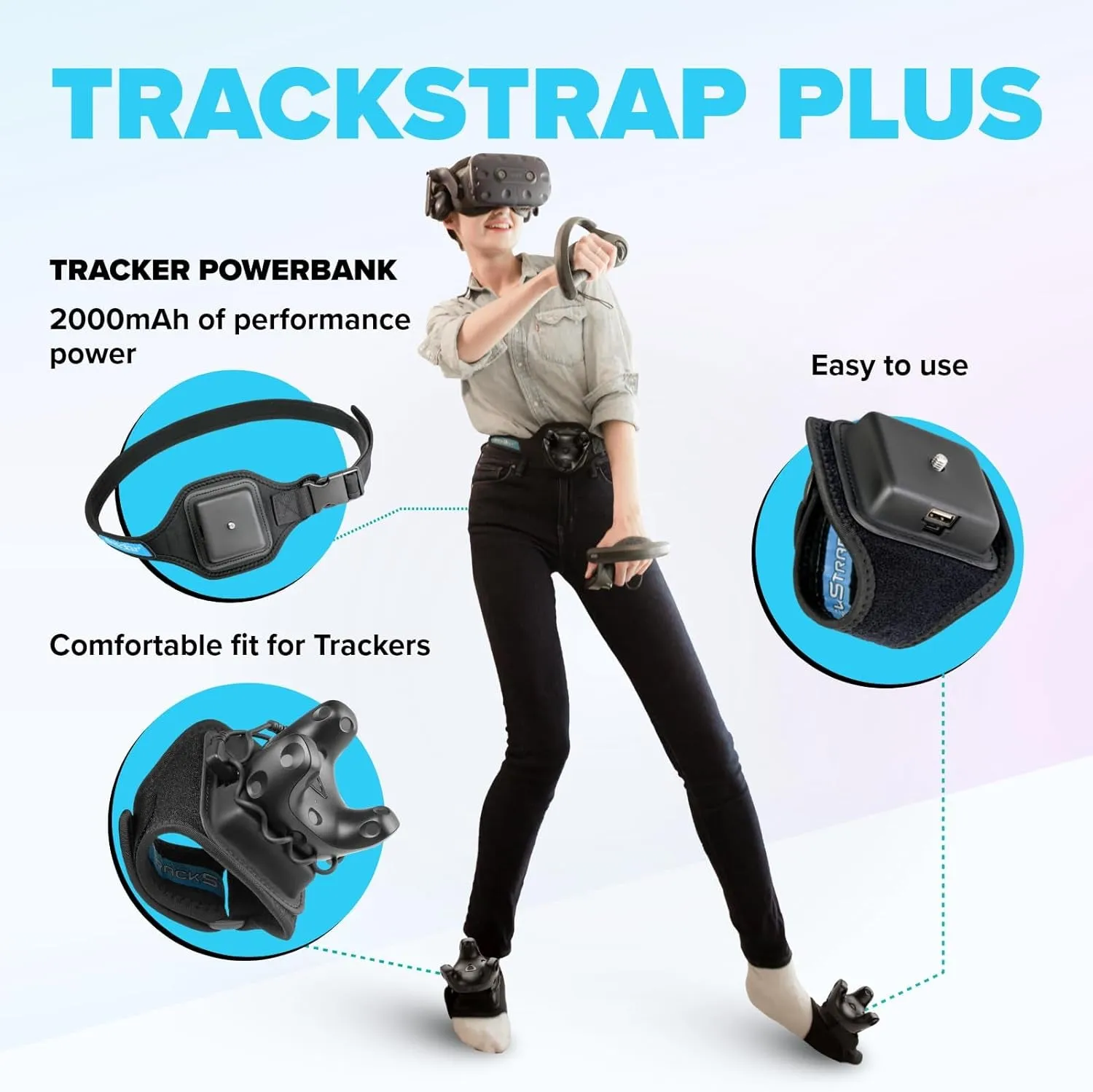 Rebuff Reality Trackstrap plus - VIVE Tracker 3.0 / VIVE Tracker (Sold Separately) Full Body Tracking - 10  Hrs 6,000Mah Battery